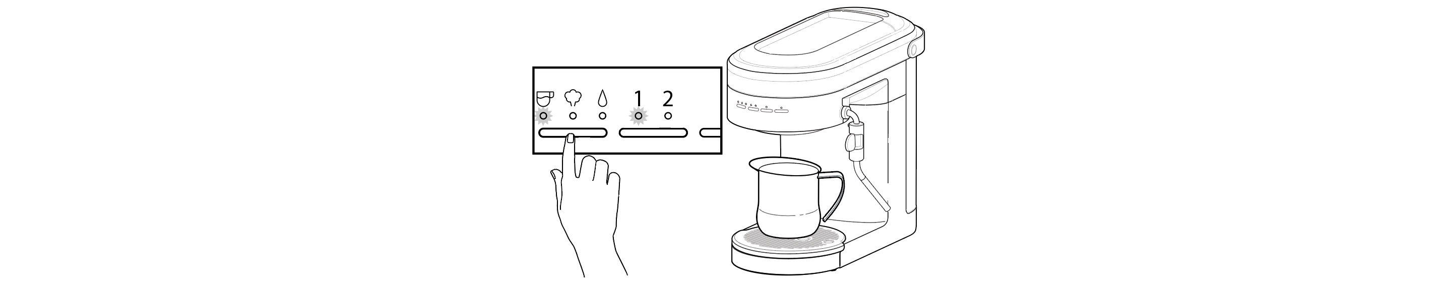 Illustration of hand pressing on button for espresso machine