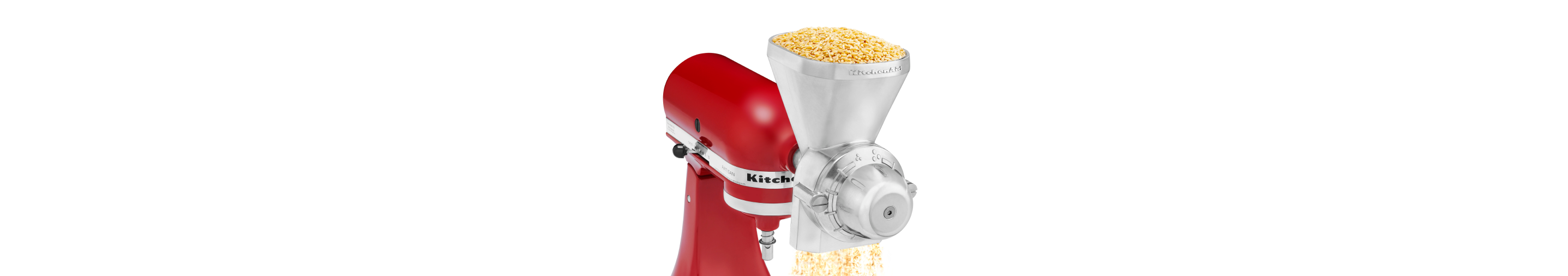 KitchenAid® All Metal Grain Mill attachment milling grain into flour