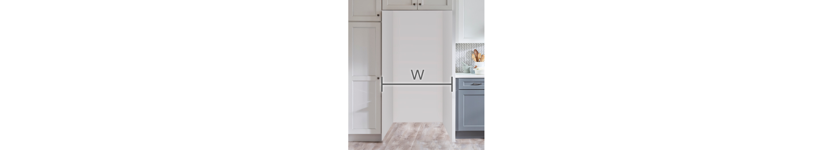 Cabinet opening with width measurement line