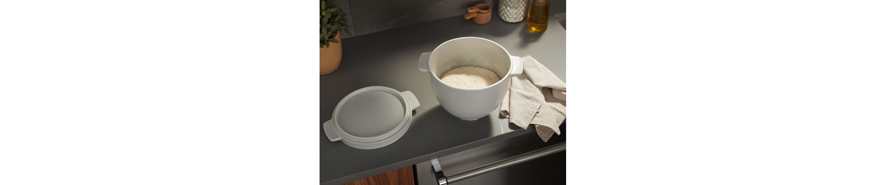 Dough waiting to be proofed in a stand mixer bowl
