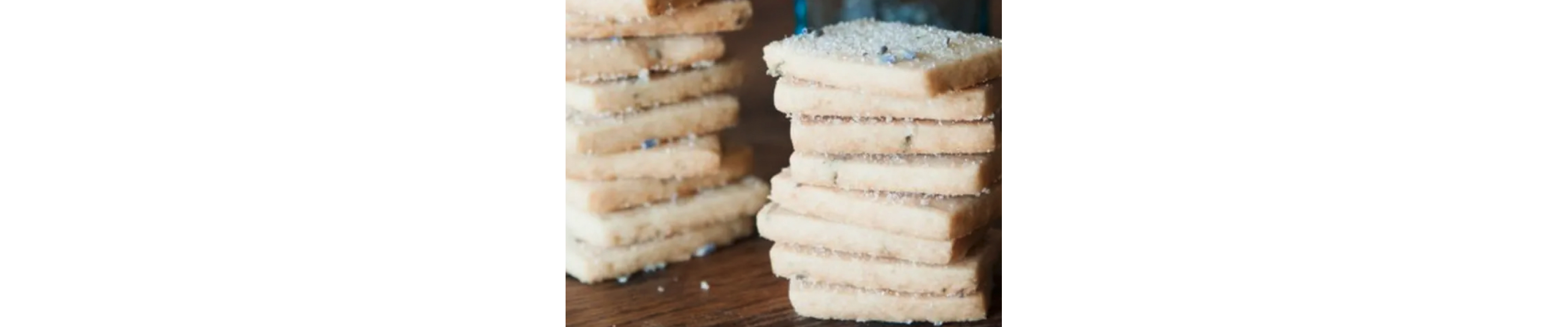 A stack of lavender shortbread cookies