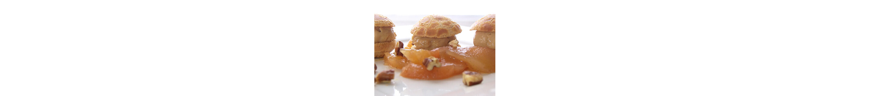 Profiteroles With Salted Caramel Ice Cream And Poached Spiced Pears