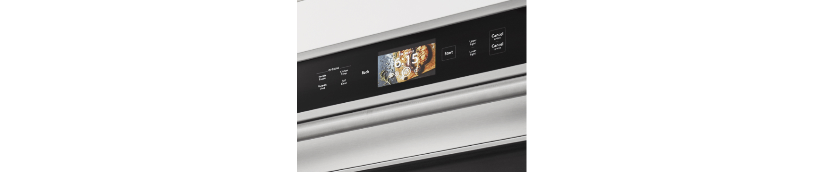 A close up of an oven control panel. 