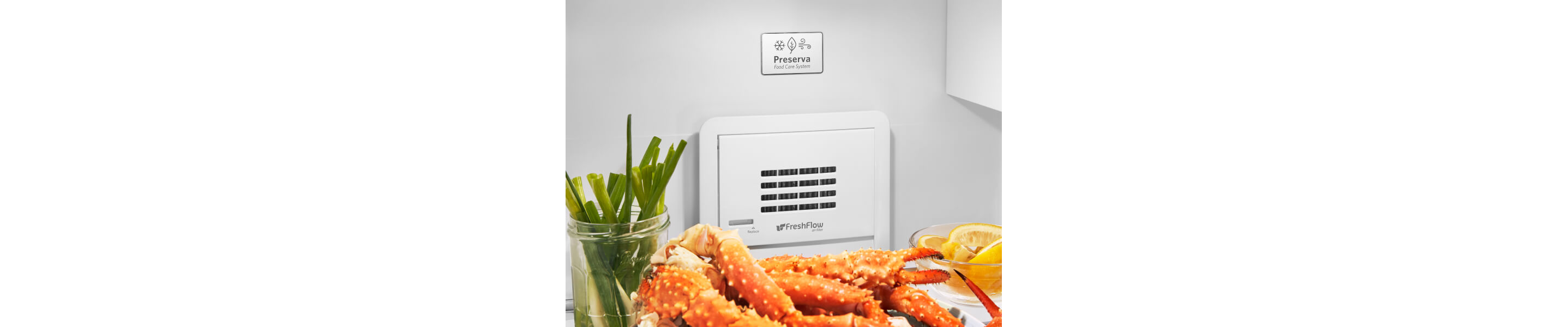 Fresh crab legs inside a KitchenAid® refrigerator