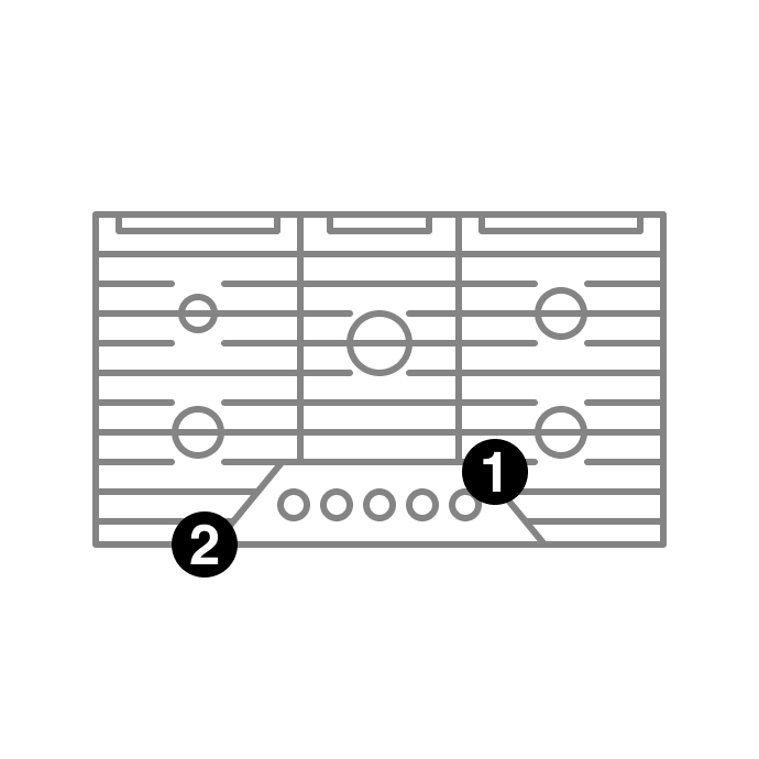 A cooktop with numbers indicating model number placement