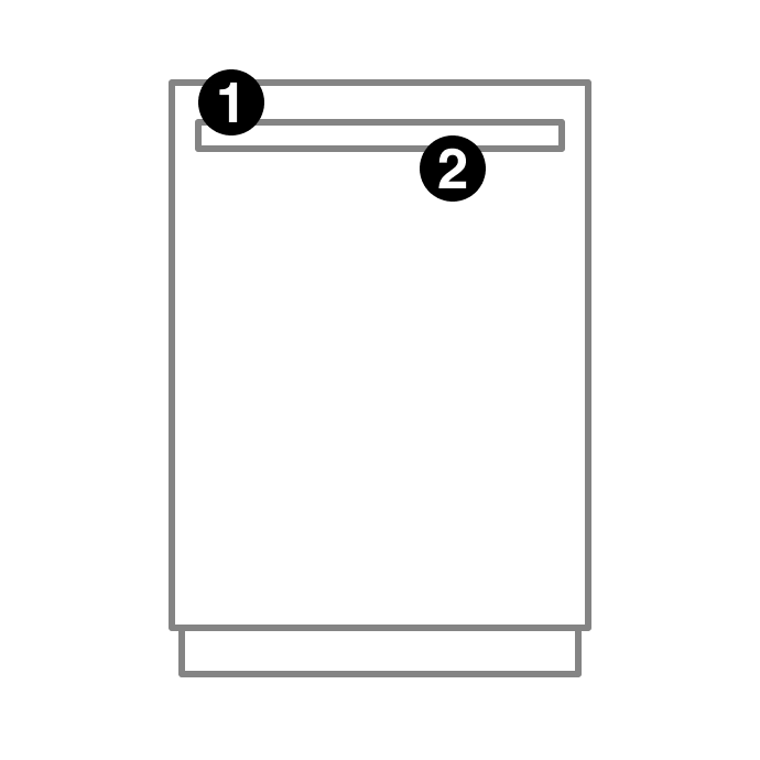 A dishwasher with numbers indicating model number placement