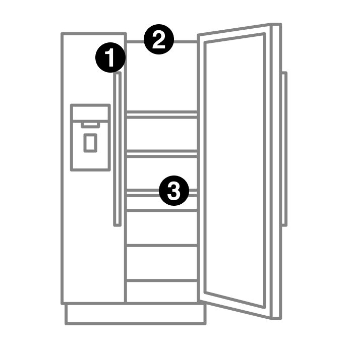 A refrigerator with numbers indicating model number placement