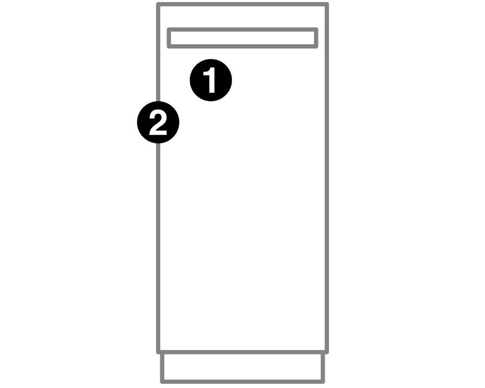A trash compactor with numbers indicating model number placement